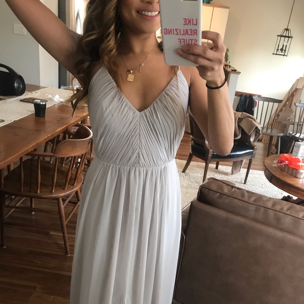 DESSY deep V-back shirred maxi dress in Oyster